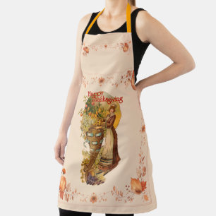 Pilgrim Girl with Victorian Style Thanksgiving Apron