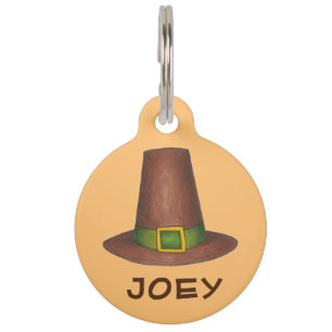 Pilgrim Hat Personalised Thanksgiving Autumn Fall Pet Tag