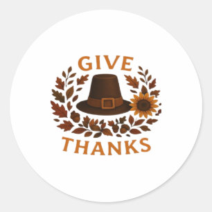 Pilgrim Hat with Autumn Wreath Classic T-Shirt.png Classic Round Sticker