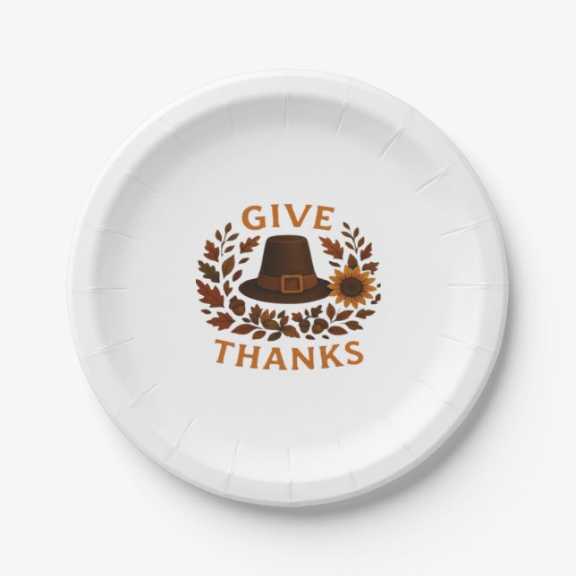 Pilgrim Hat with Autumn Wreath Classic T-Shirt.png Paper Plate (Front)