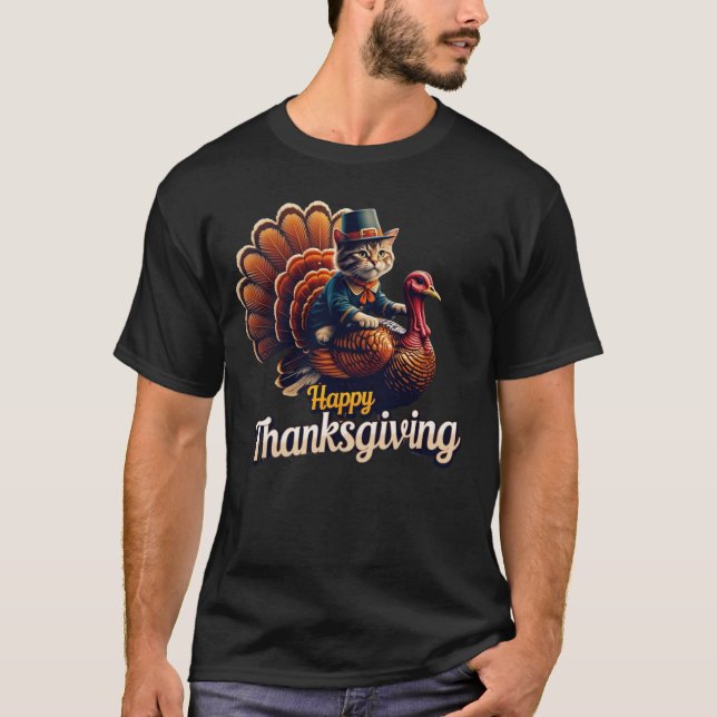 Pilgrim Kitty "Happy Thanksgiving" Cat Meme T-Shirt (Front)