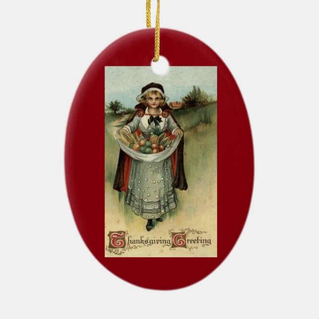 Pilgrim Lady Vintage Thanksgiving Ornament (Back)
