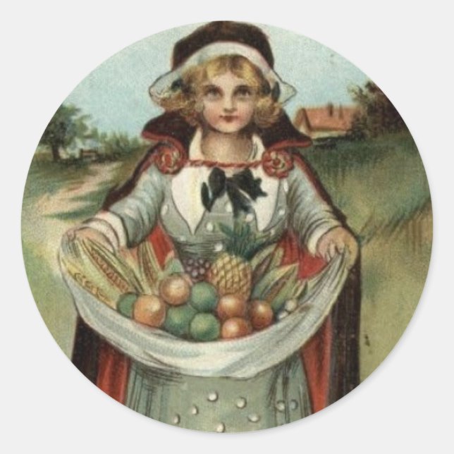 Pilgrim Lady Vintage Thanksgiving Sticker (Front)