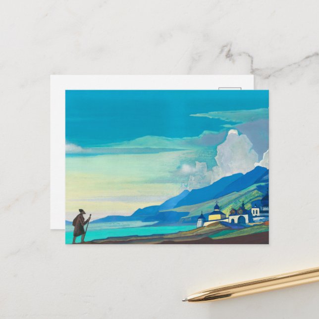 Pilgrim of the Radiant City by Nicholas Roerich Holiday Postcard (Front/Back In Situ)