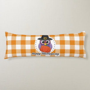 Pilgrim Owl on Orange Plaid - Happy Thanksgiving Body Cushion