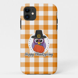Pilgrim Owl on Orange Plaid - Happy Thanksgiving iPhone 11 Case