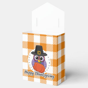 Pilgrim Owl on Orange Plaid - Happy Thanksgiving Favour Box