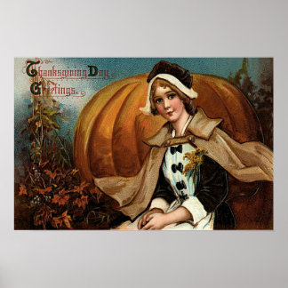 Pilgrim Pumpkin Fall Leaves Poster
