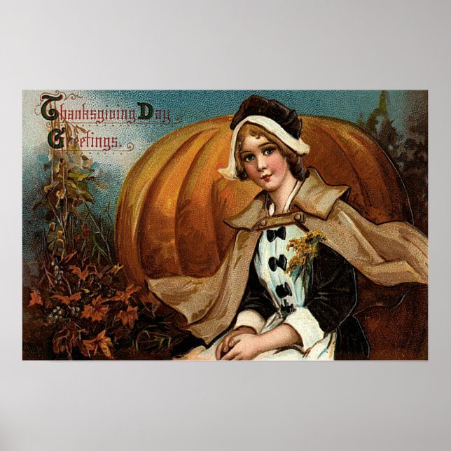 Pilgrim Pumpkin Fall Leaves Poster (Front)