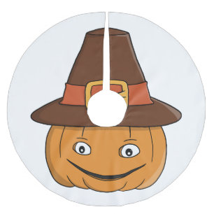 Pilgrim Pumpkin Grin Thanksgiving Brushed Polyester Tree Skirt