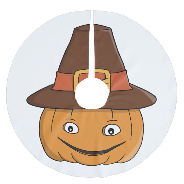Pilgrim Pumpkin Grin Thanksgiving Brushed Polyester Tree Skirt (Front)