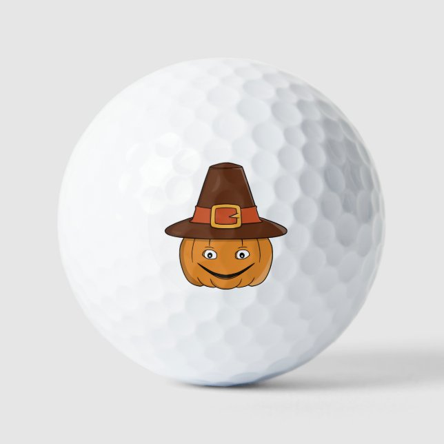 Pilgrim Pumpkin Grin Thanksgiving Golf Balls (Front)
