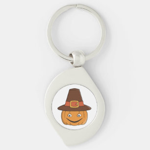 Pilgrim Pumpkin Grin Thanksgiving Key Ring