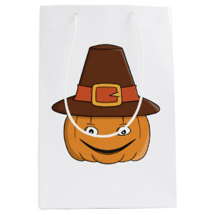 Pilgrim Pumpkin Grin Thanksgiving Medium Gift Bag
