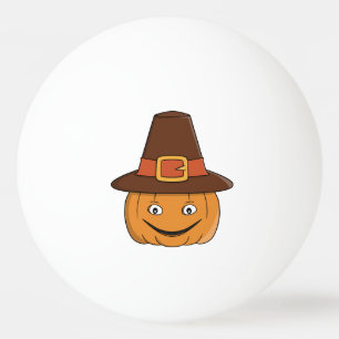 Pilgrim Pumpkin Grin Thanksgiving Ping Pong Ball