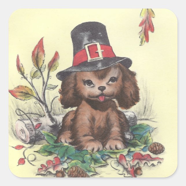 Pilgrim Puppy Thanksgiving Square Sticker (Front)