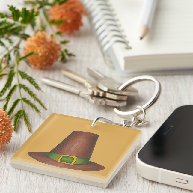 Pilgrim Puritan Hat Happy Thanksgiving Autumn Fall Key Ring (Front Right)