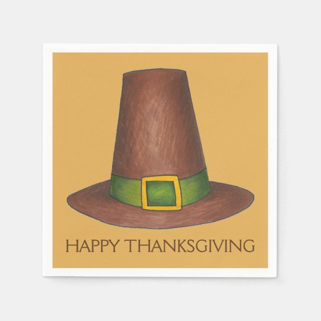 Pilgrim Puritan Hat Happy Thanksgiving Autumn Fall Napkin (Front)