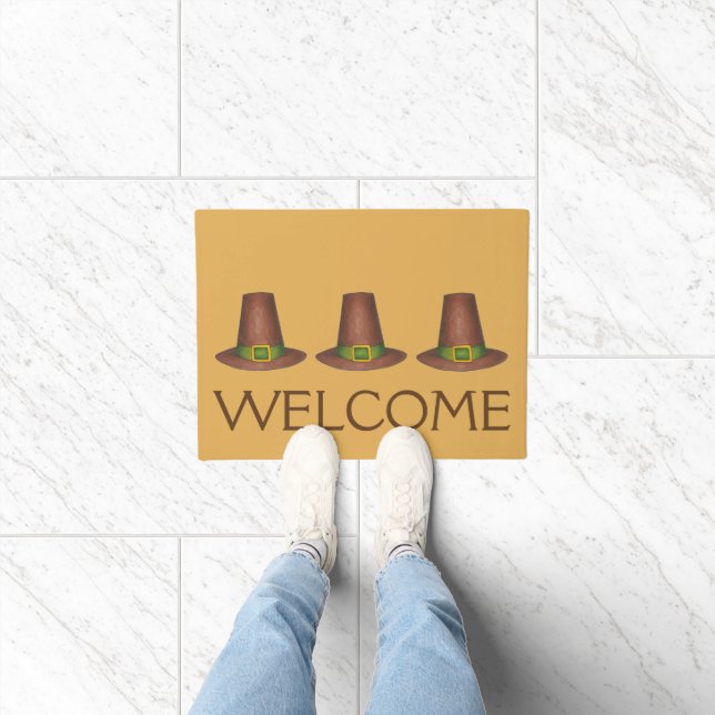 Pilgrim Puritan Hat Thanksgiving Autumn WELCOME Doormat (Indoor)