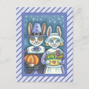 PILGRIM RABBITS, PRIM & PROPER THANKSGIVING HARES POSTCARD