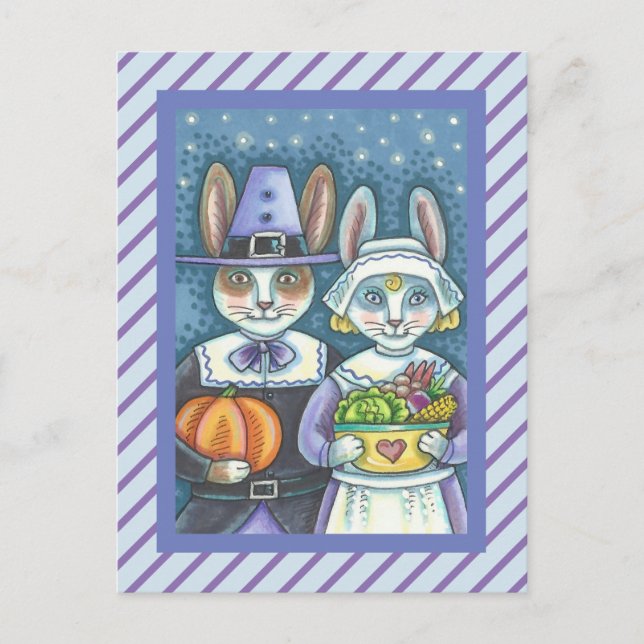 PILGRIM RABBITS, PRIM & PROPER THANKSGIVING HARES POSTCARD (Front)