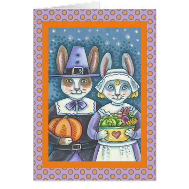 PILGRIM RABBITS THANKSGIVING GREETING CARD Blank (Front)