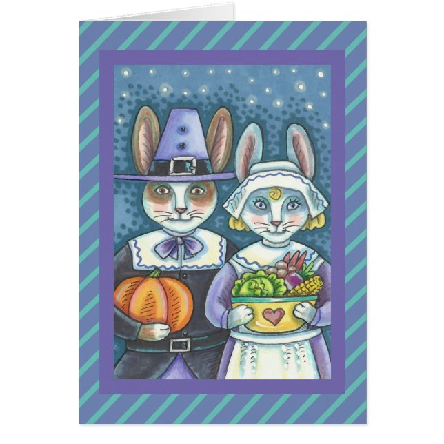 PILGRIM RABBITS THANKSGIVING GREETING CARD Blank (Front)