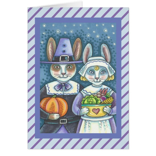 PILGRIM RABBITS THANKSGIVING GREETING CARD Blank (Front)