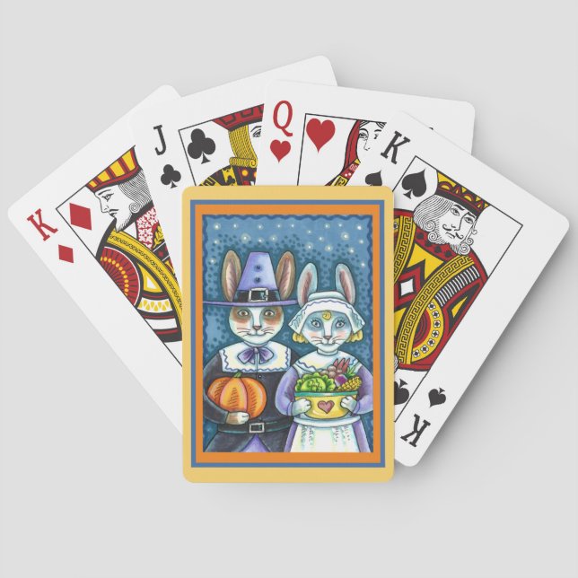 PILGRIM RABBITS, THANKSGIVING HARE'S HARVEST, CUTE PLAYING CARDS (Back)