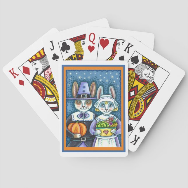 PILGRIM RABBITS, THANKSGIVING HARE'S HARVEST, CUTE PLAYING CARDS (Back)