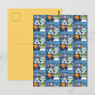 PILGRIM RABBITS, THANKSGIVING HARE'S HARVEST, CUTE POSTCARD