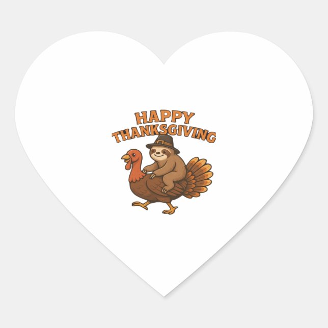 Pilgrim Sloth on Turkey Thanksgiving Classic T-Shi Heart Sticker (Front)