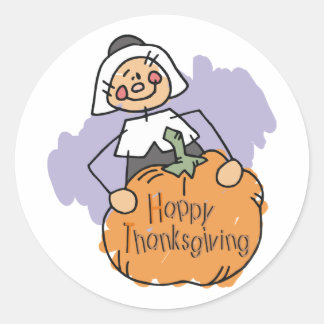 Pilgrim Thanksgiving Decoration Classic Round Stic Sticker