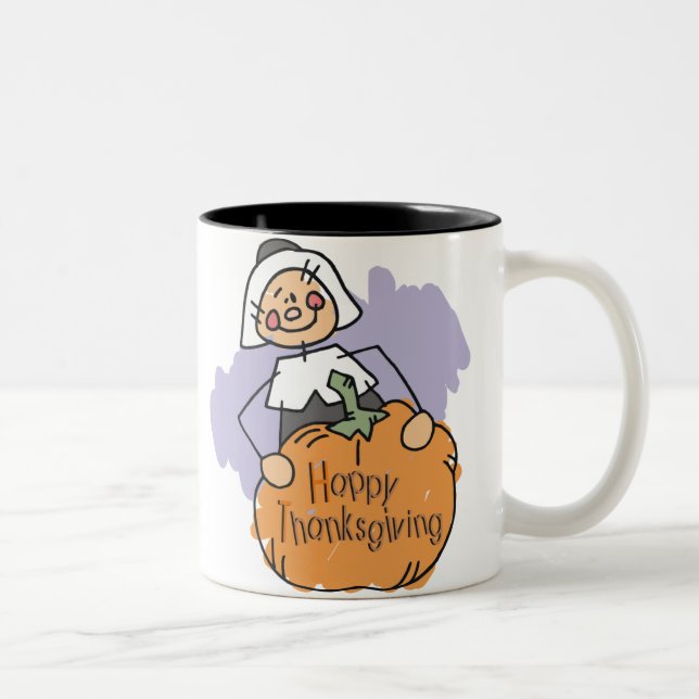 Pilgrim Thanksgiving Decoration Two-Tone Coffee Mug (Right)