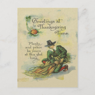 Pilgrim Thanksgiving Greetings Holiday Postcard