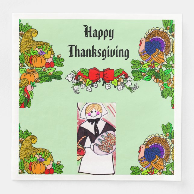 PILGRIM THANKSGIVING PAPER DINNER NAPKINS (Front)