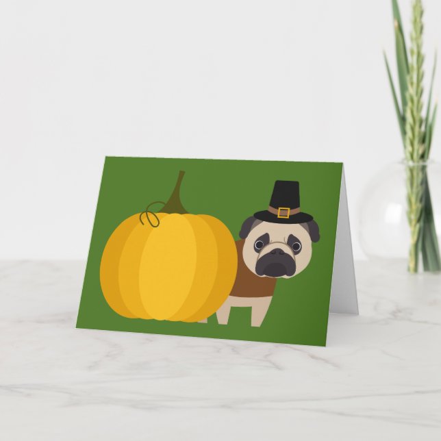 Pilgrim Thanksgiving Pug Holiday Card (Front)