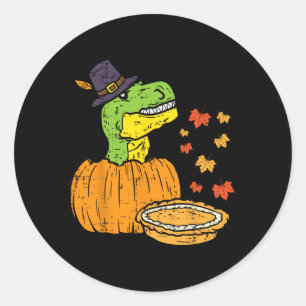 Pilgrim Trex Dinosaur Pumpkin Pie Thanksgiving Kid Classic Round Sticker