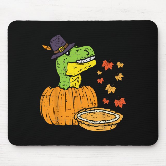 Pilgrim Trex Dinosaur Pumpkin Pie Thanksgiving Kid Mouse Mat (Front)