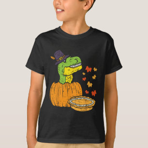 Pilgrim Trex Dinosaur Pumpkin Pie Thanksgiving Kid T-Shirt