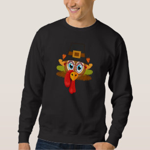 Pilgrim Turkey Face Red Glasses Blue Eyes Thanksgi Sweatshirt