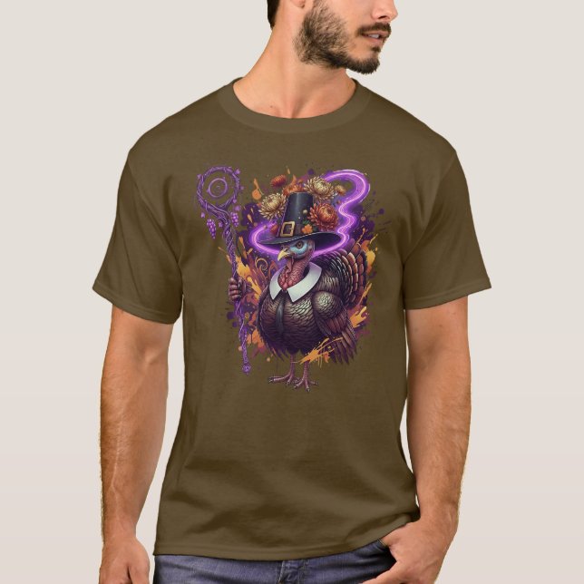 Pilgrim Turkey Fantasy Thanksgiving T-Shirt (Front)