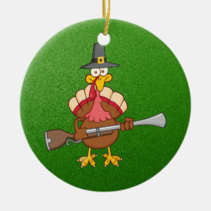 pilgrim turkey holding musket ceramic tree decoration