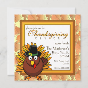 Pilgrim Turkey Thanksgiving Dinner Party Invitation