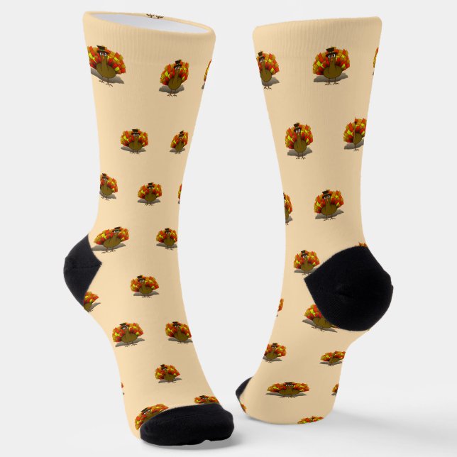 Pilgrim Turkey Thanksgiving Socks (Angled)