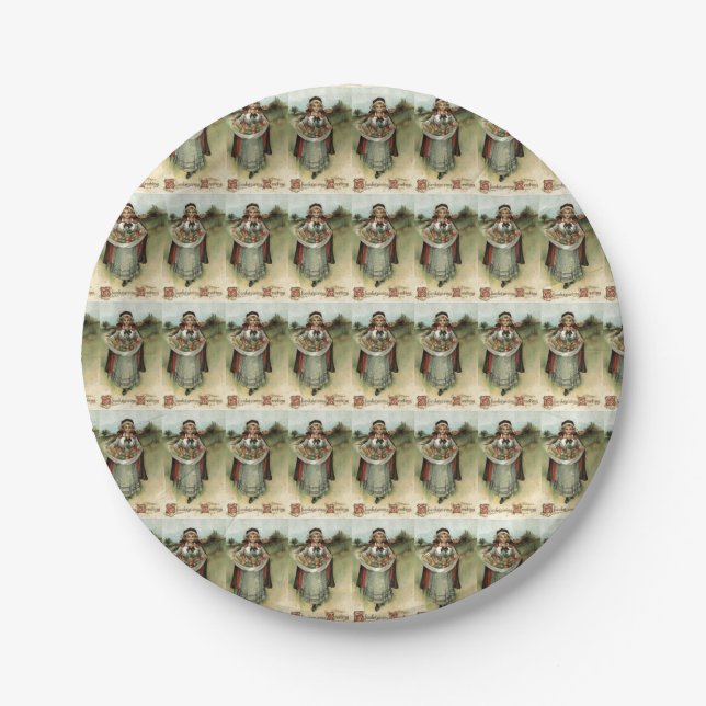 Pilgrim Woman Vintage Thanksgiving Paper Plates (Front)