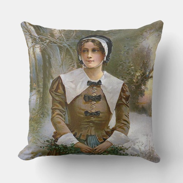 Pilgrim Young Woman Thanksgiving Accent Pillow (Front)