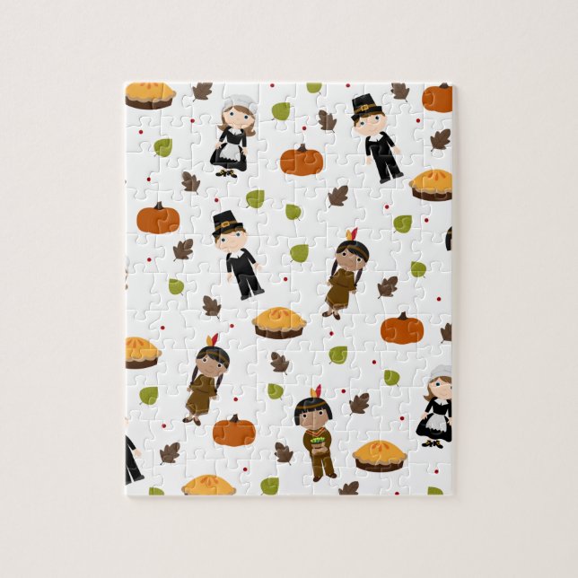 Pilgrims and Indians pattern - Thanksgiving Jigsaw Puzzle (Vertical)