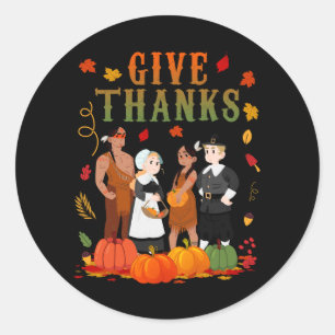 Pilgrims And Natives American Indian Thanksgiving  Classic Round Sticker