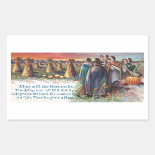 Pilgrims and Pumpkins Vintage Thanksgiving Rectangular Sticker